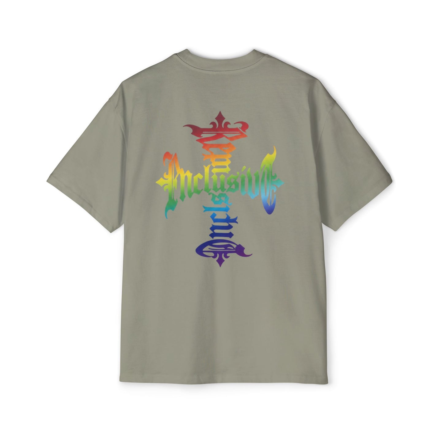 Inclusive Pride Tee — Rainbow Gothic Cross Graphic Oversized T‑Shirt