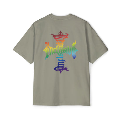 Inclusive Pride Tee — Rainbow Gothic Cross Graphic Oversized T‑Shirt