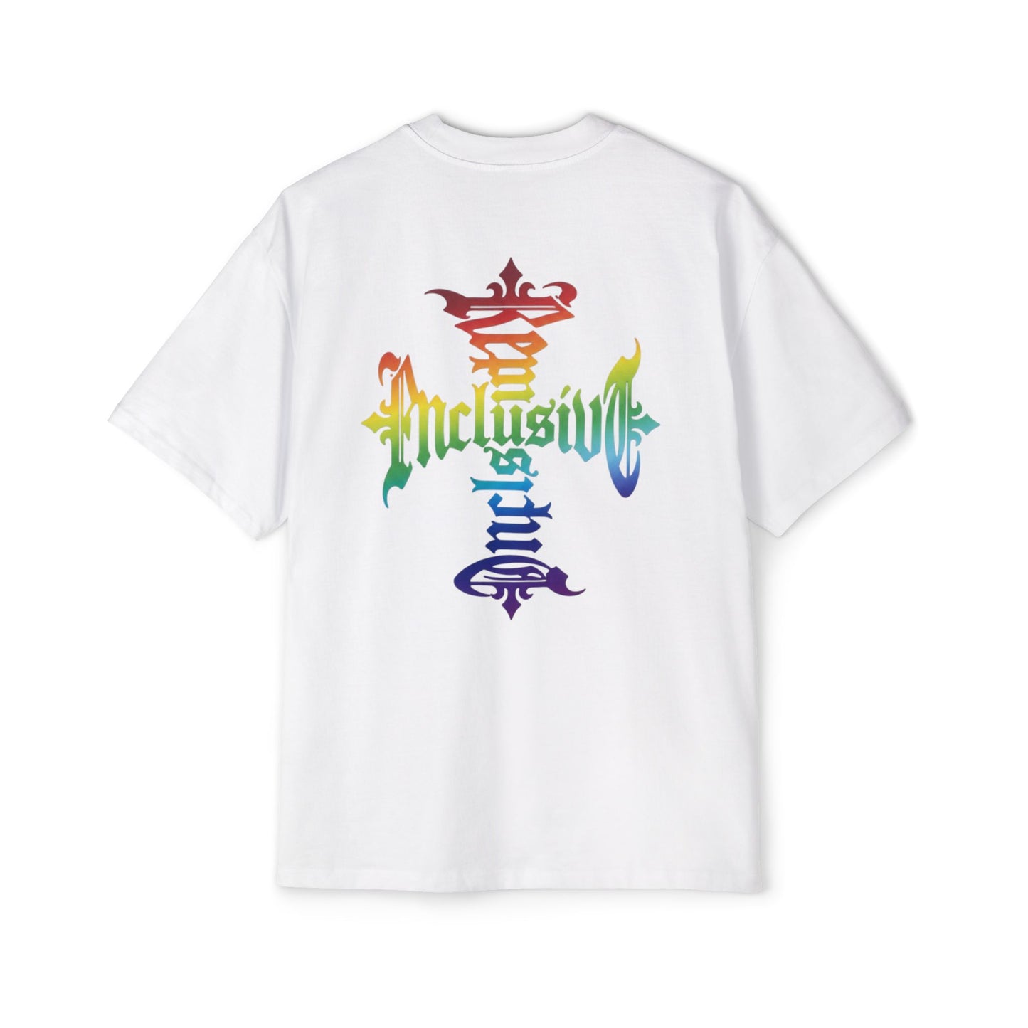 Inclusive Pride Tee — Rainbow Gothic Cross Graphic Oversized T‑Shirt