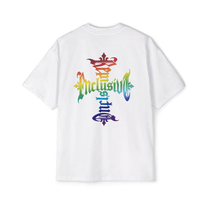 Inclusive Pride Tee — Rainbow Gothic Cross Graphic Oversized T‑Shirt