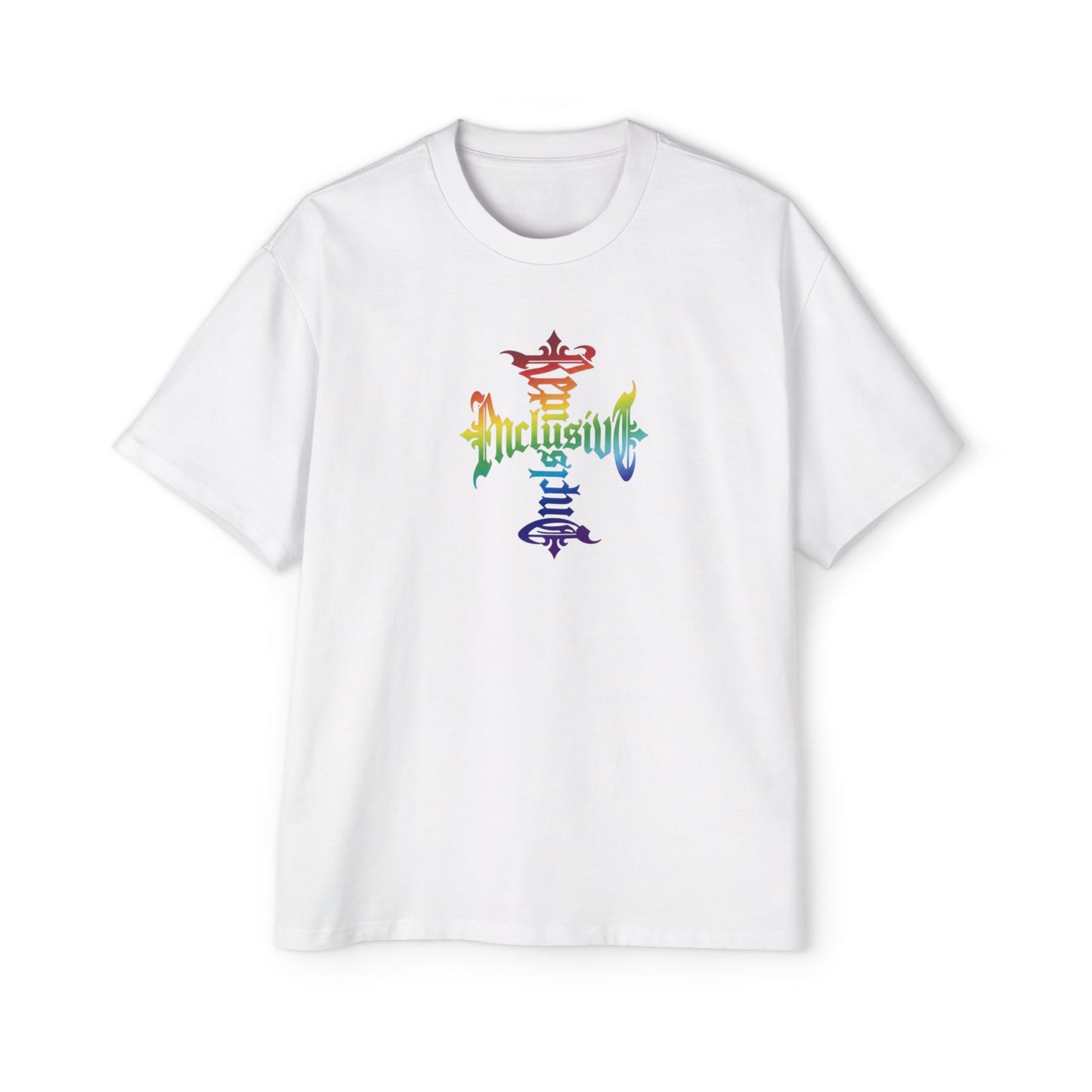 Inclusive Pride Tee — Rainbow Gothic Cross Graphic Oversized T‑Shirt