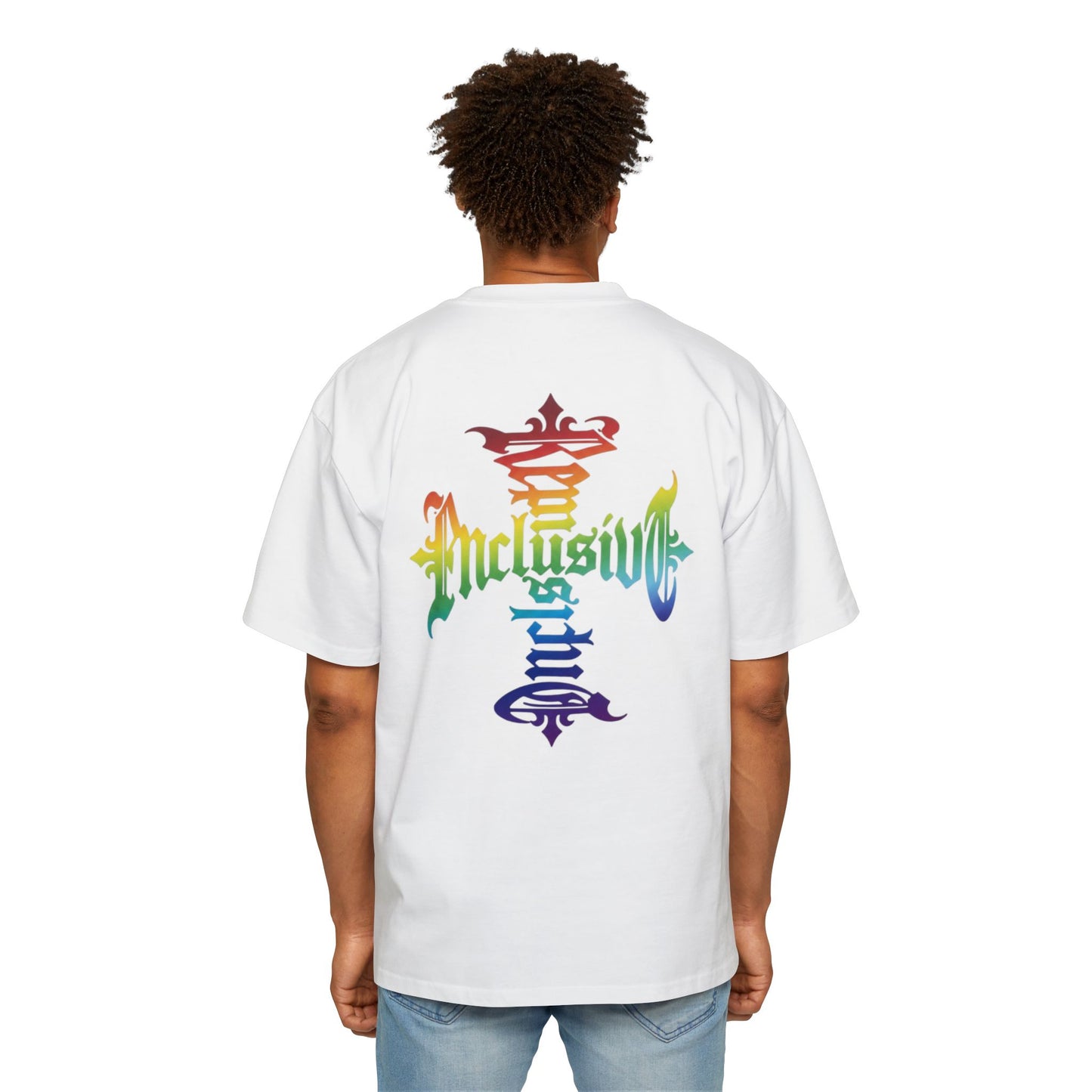 Inclusive Pride Tee — Rainbow Gothic Cross Graphic Oversized T‑Shirt