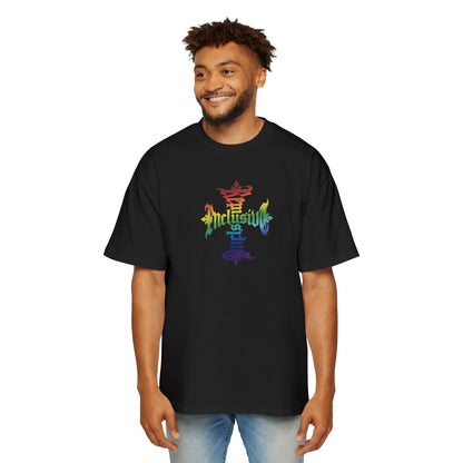 Inclusive Pride Tee — Rainbow Gothic Cross Graphic Oversized T‑Shirt