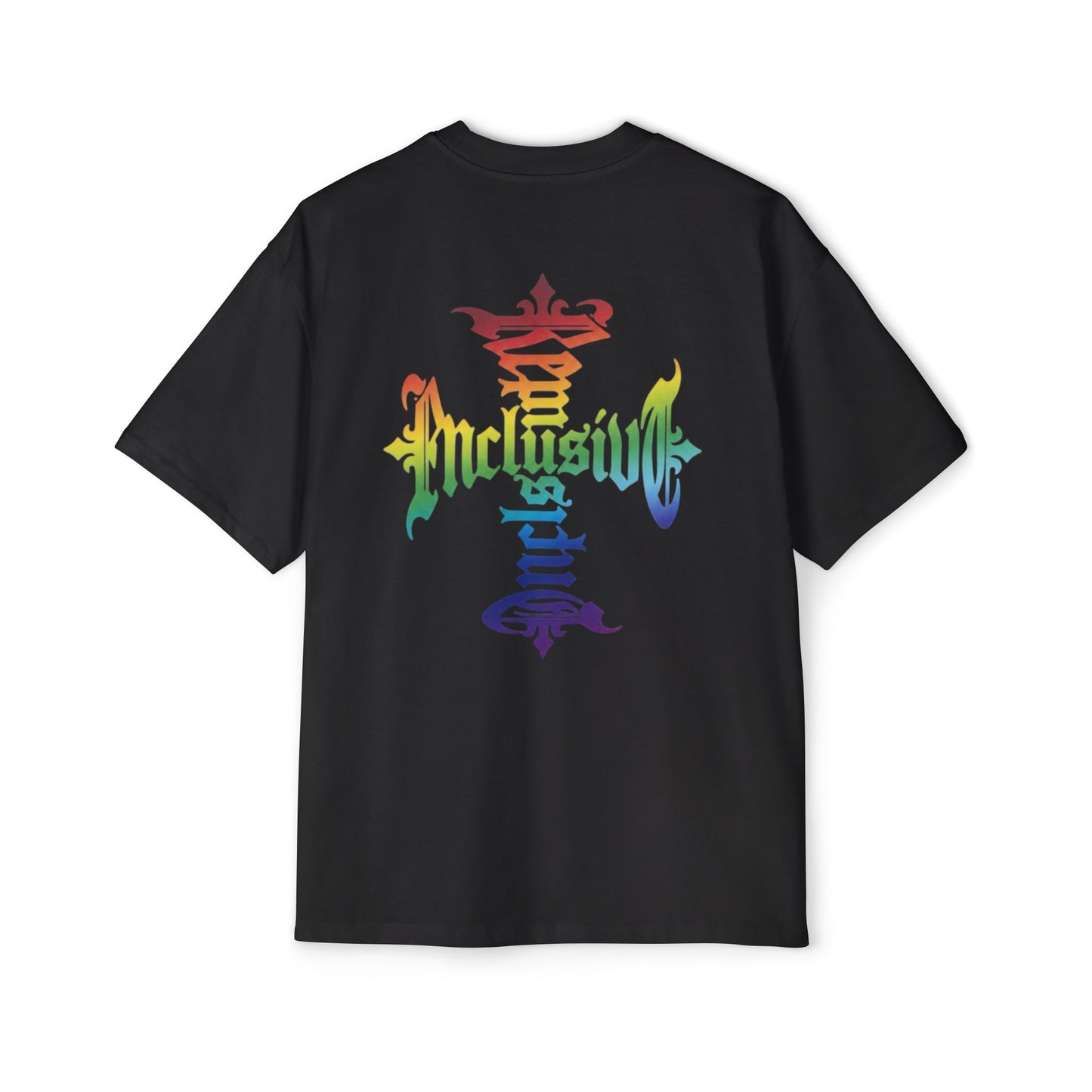 Inclusive Pride Tee — Rainbow Gothic Cross Graphic Oversized T‑Shirt