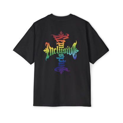 Inclusive Pride Tee — Rainbow Gothic Cross Graphic Oversized T‑Shirt