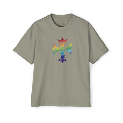 Inclusive Pride Tee — Rainbow Gothic Cross Graphic Oversized T‑Shirt