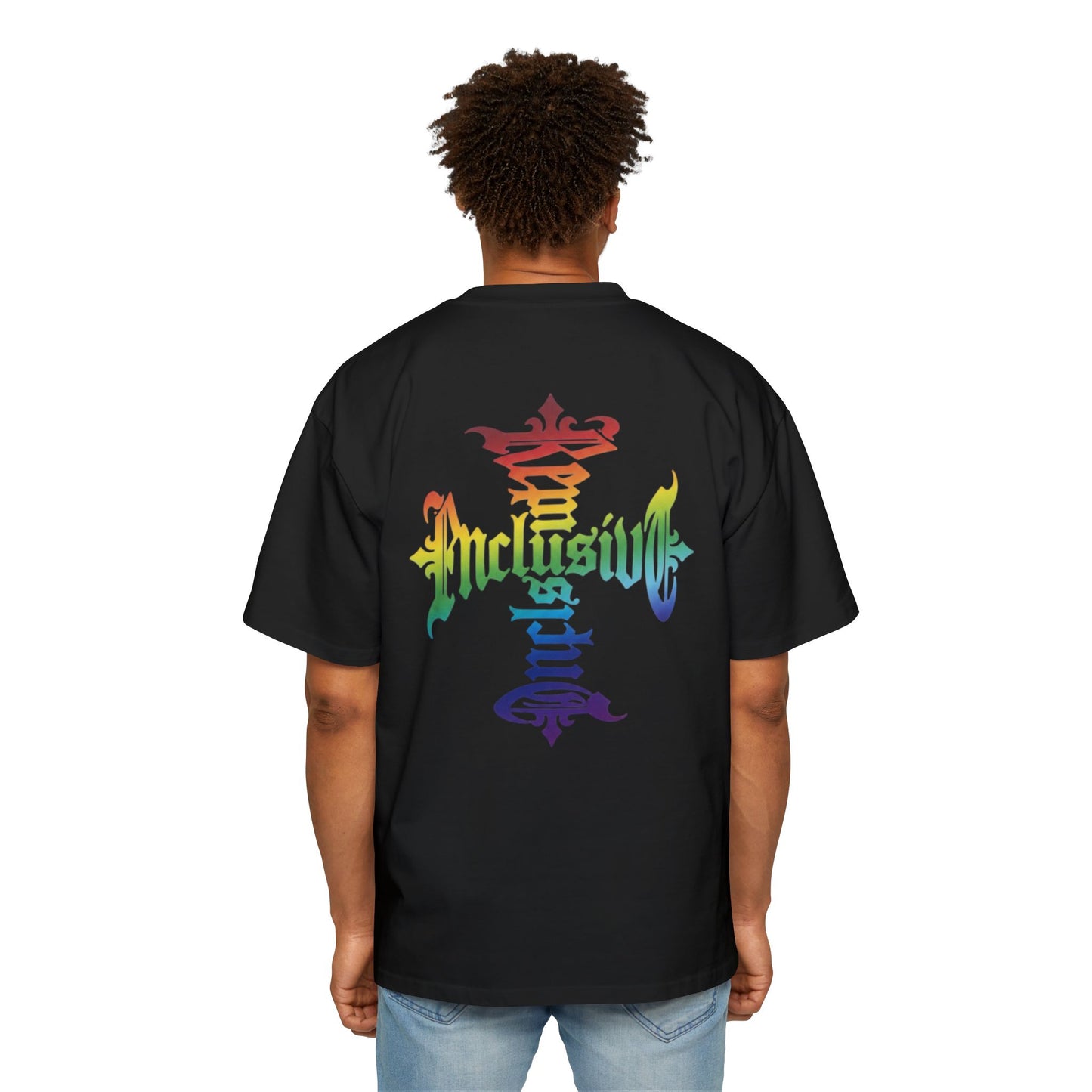 Inclusive Pride Tee — Rainbow Gothic Cross Graphic Oversized T‑Shirt